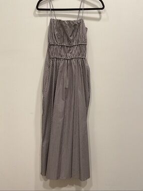 COS Brown and White Vertical Stripe Spaghetti Strap Maxi Dress